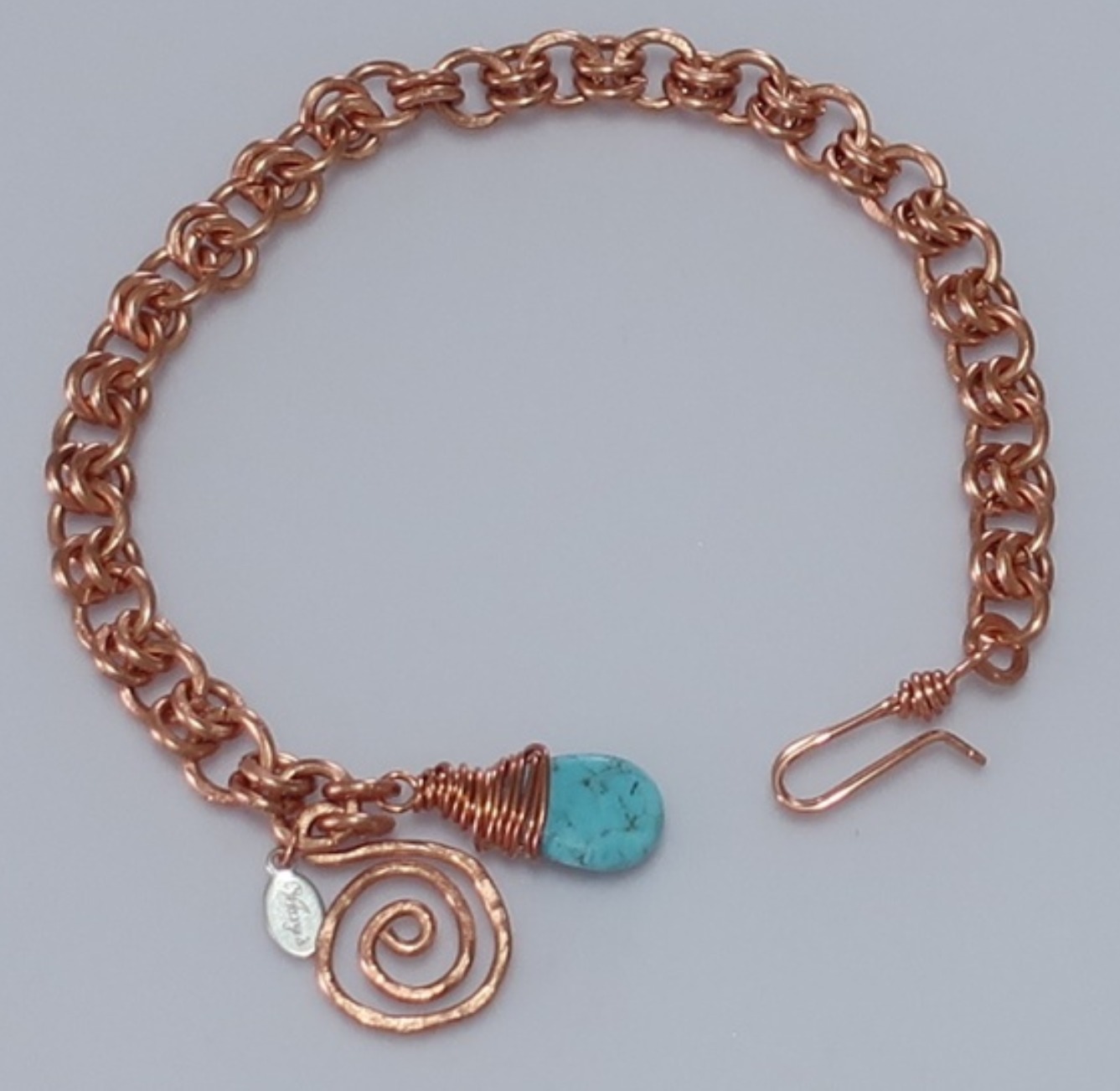 (216 - BCT) - Description: Handcrafted Bracelet, Copper Wire, Turquoise Howlite Gemstone, Hook Closure - Dimension: Adjustable up to 8 ' L (Inches