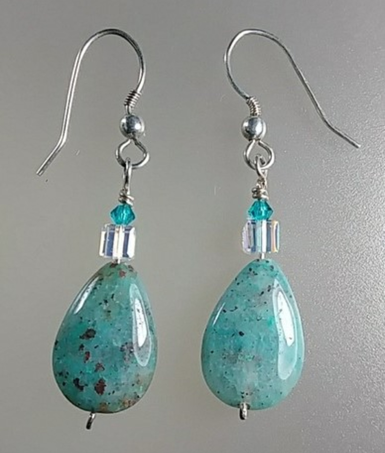 619 - EAR - Description: Earrings: Sterling Silver, Turquoise Gemstones and Swarovski Crystal Beads (Sterling Silver Earwire) Dimension: 2 ' L (Inches)