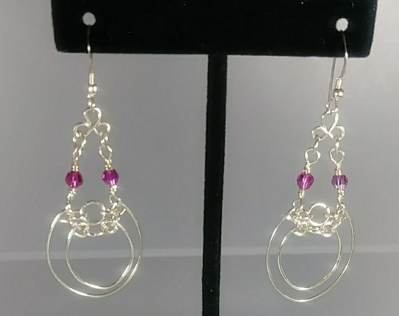 602 - EAR - Description: Earrings: Sterling Silver Wire - Swarovski Crystal / Sterling Silver Earwire Dimension: 2 3/4 ' L (Inches)