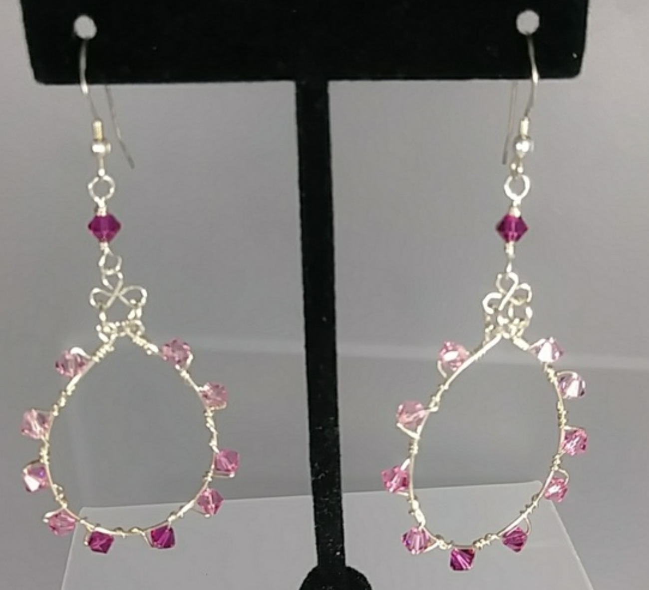 605 - EAR - Description: Earrings: Sterling Silver Wire - Swarovski Crystal (Sterling Silver Earwire) Dimension: (2 1/2”L) x (1” W) (Inches)