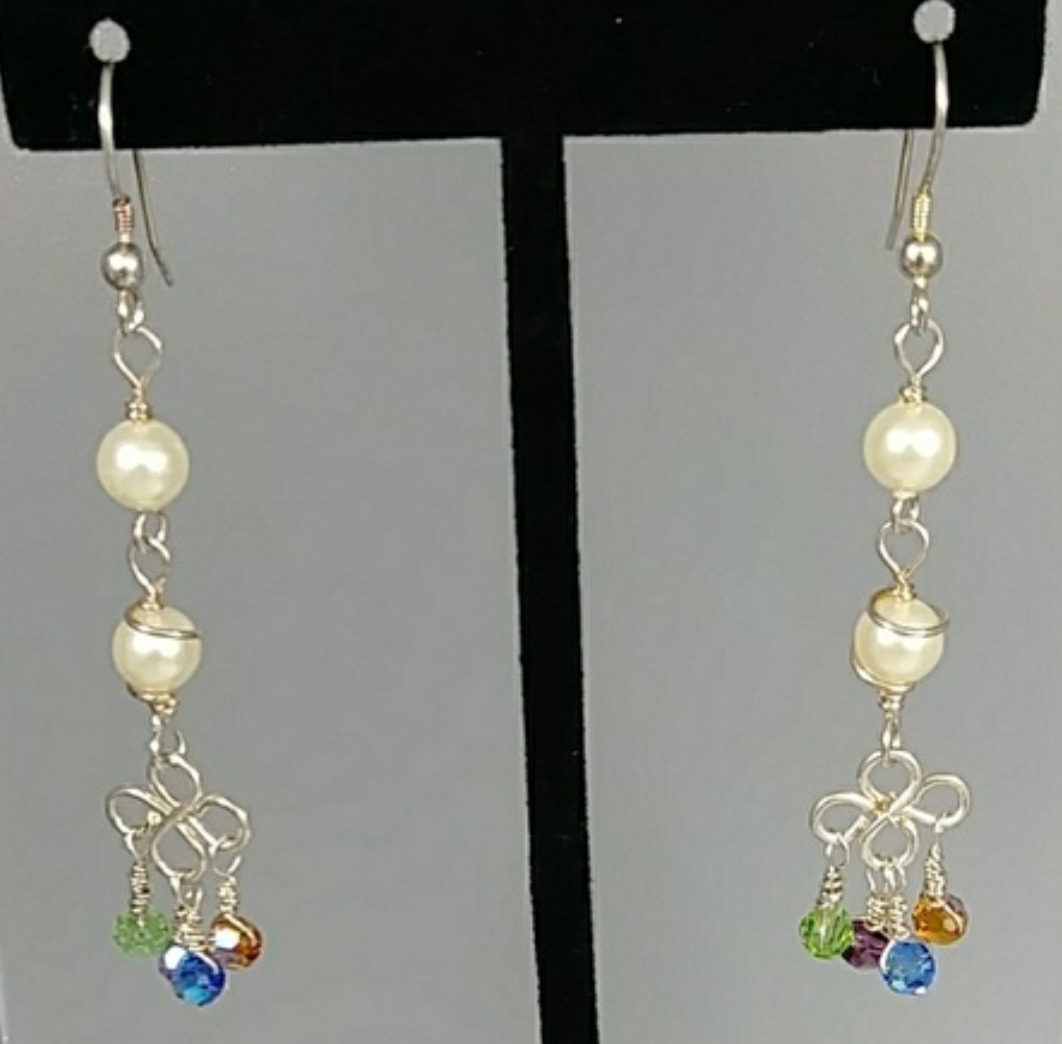 (633 - EAR) - Description: Earrings: Sterling Silver Wire and Earwire, Swarovski Crystal and Swarovski Crystal Pearls - Dimension: 2 1/2' L (Inches)