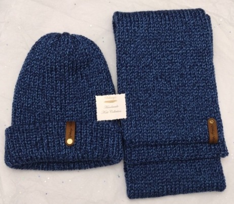 Item # 902 - Unisex Accessories - Material: 100% Acrylic Yarn, Custom Riveted Faux Leather Tags Color(s): Olympic Blue Size: OS Stretchable (Click on photos for measurements.)